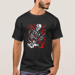 Skeleton Guitar Flame Rock  For Band T-Shirt