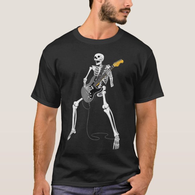 Skeleton Guitar Guy Music Spooky Halloween Rock  T-Shirt (Front)