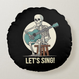 Skeleton Guitar – “Let’s Sing!” Musical Skeleton Round Cushion