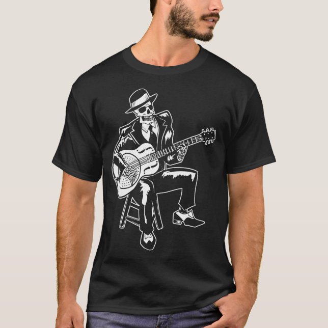 Skeleton Guitar Player Bluesman Vintage Blues T-Shirt (Front)