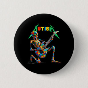 Skeleton Guitar Player Rock Music Autism Awareness 6 Cm Round Badge