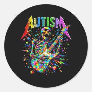 Skeleton Guitar Player Rock Music Autism Awareness Classic Round Sticker