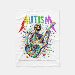 Skeleton Guitar Player Rock Music Autism Awareness Fleece Blanket