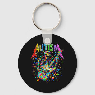 Skeleton Guitar Player Rock Music Autism Awareness Key Ring