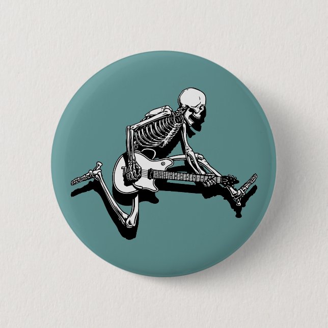Skeleton Guitarist Jump 6 Cm Round Badge (Front)