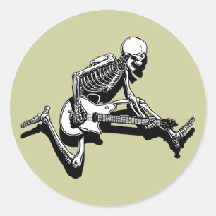Skeleton Guitarist Jump Classic Round Sticker