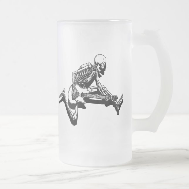 Skeleton Guitarist Jump Frosted Glass Beer Mug (Right)