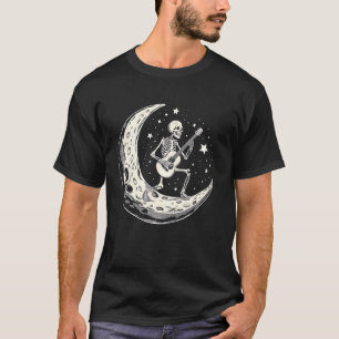 Skeleton Guitarist Moon Crescent Starry Music Play T-Shirt