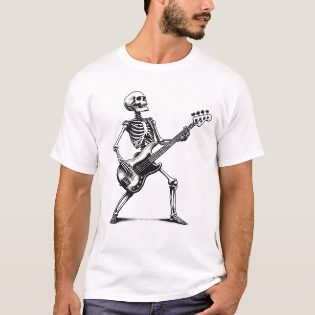 Skeleton Guitarist Rock Bass Guitar Lover Rocker T-Shirt (Front)