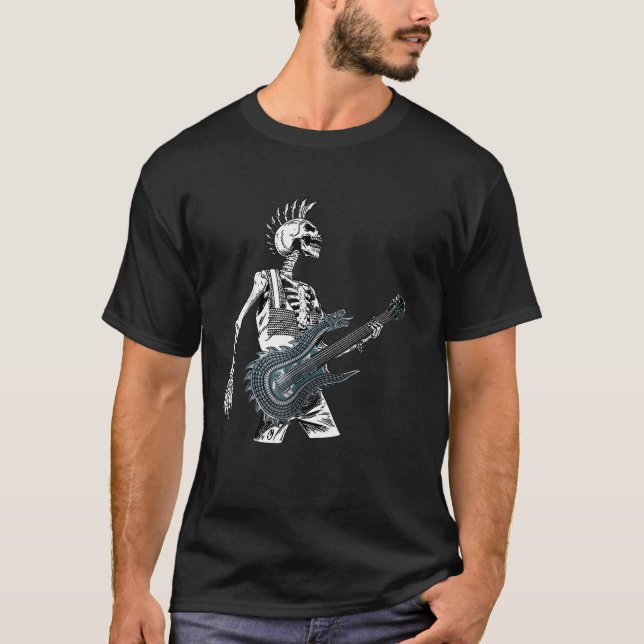 Skeleton Guitarist Rock Roll Guitar Guy Music Band T-Shirt (Front)