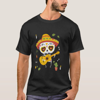 Skeleton Guitarist Sugar Skull Mexican Music Dia D T-Shirt