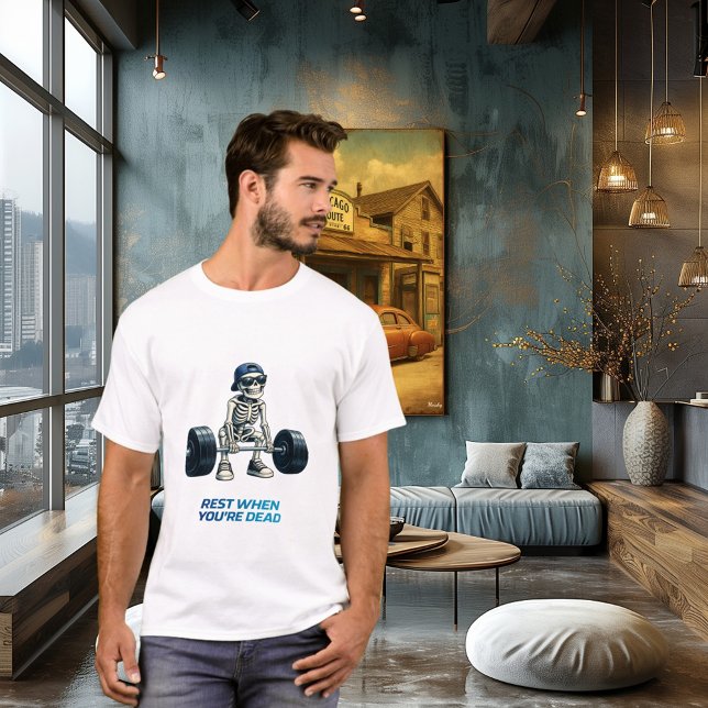 Skeleton Gym Workout Funny Fitness Design T-Shirt (Creator Uploaded)