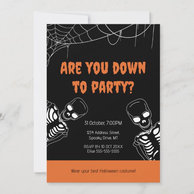 Skeleton Halloween Adult Party Invitation (Front)