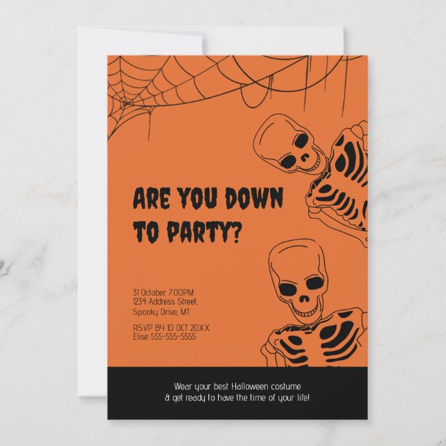 Skeleton Halloween Adult Party Invitation (Front)
