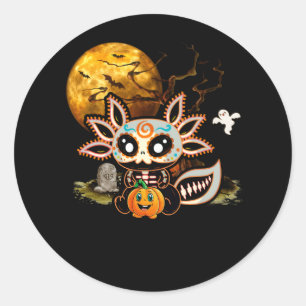 Skeleton Halloween Axolotl Lover Mid Night Ghost P Classic Round Sticker