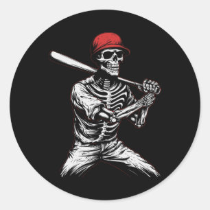 Skeleton Halloween Baseball Player 1  Classic Round Sticker