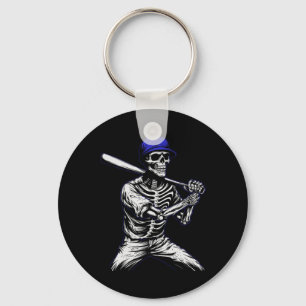 Skeleton Halloween Baseball Player Key Ring