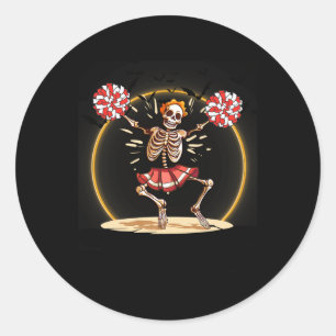 Skeleton Halloween Cheer Skeleton Cheerleader  Classic Round Sticker