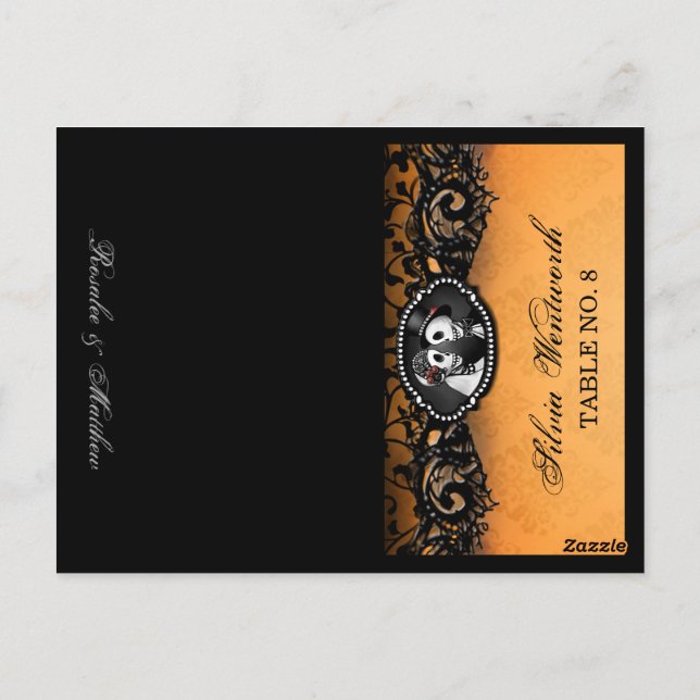 Skeleton Halloween FOLDING PlaceCard Names Printed Postcard (Back)