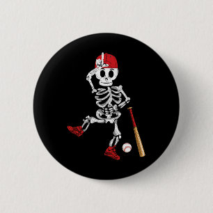 Skeleton Halloween Funny Skeleton Baseball Playing 6 Cm Round Badge