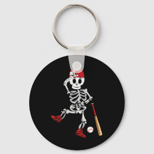Skeleton Halloween Funny Skeleton Baseball Playing Key Ring