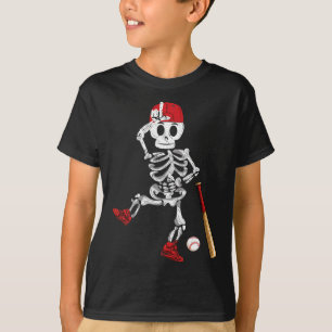Skeleton Halloween Funny Skeleton Baseball Playing T-Shirt