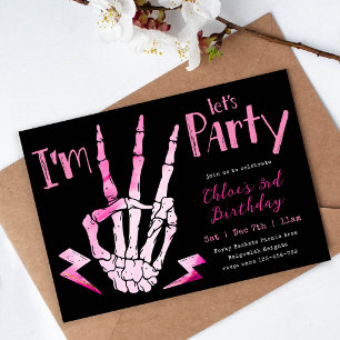 Skeleton Halloween Girls Rad Third Birthday Invitation