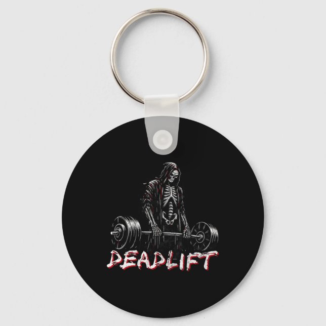 Skeleton Halloween Gym Jokes Weightlifting Workout Key Ring (Front)