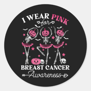 Skeleton Halloween I Wear Pink For Breast Cancer A Classic Round Sticker