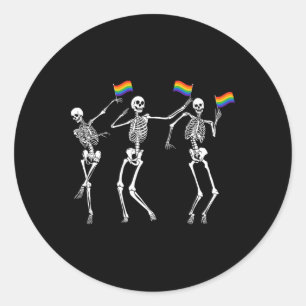 Skeleton Halloween Lgbt Flag Skeleton Gay Pride Mo Classic Round Sticker