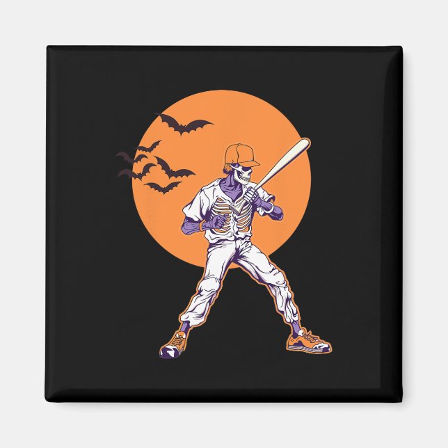 Skeleton Halloween Men Boys Baseball Halloween  Magnet (Front)
