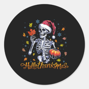 Skeleton Halloween Mery Christmas Happy Hallothank Classic Round Sticker