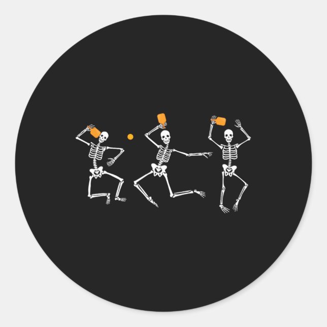 Skeleton Halloween Pickleball  Classic Round Sticker (Front)