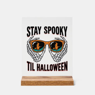 Skeleton Halloween Shirt with Witch Shades Vintage Acrylic Sign