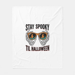 Skeleton Halloween Shirt with Witch Shades Vintage Fleece Blanket