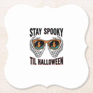 Skeleton Halloween Shirt with Witch Shades Vintage Paper Coaster