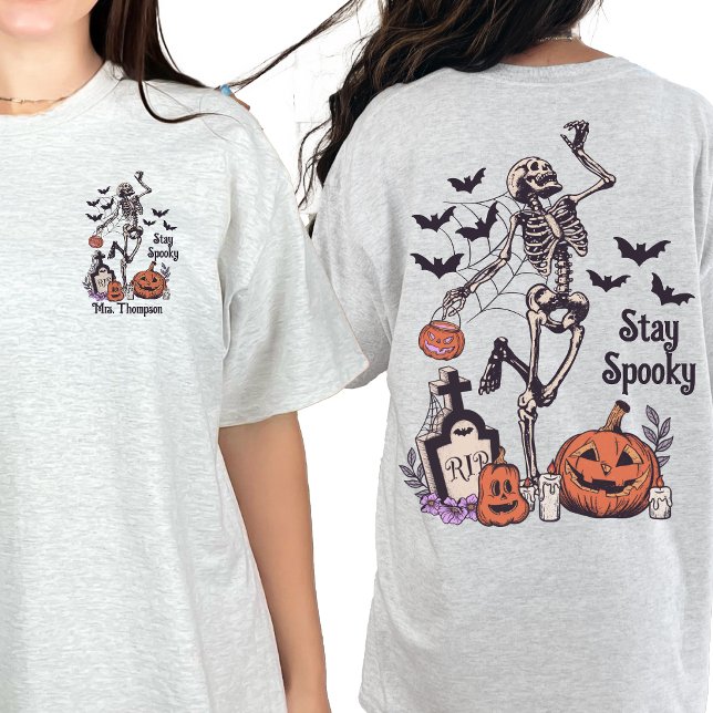Skeleton Halloween Stay Spooky Cool Personalised T-Shirt (Creator Uploaded)