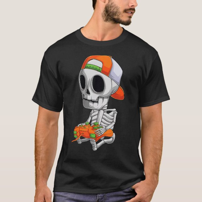 Skeleton Halloween Video Gamer  Kids Boys Teens Me T-Shirt (Front)