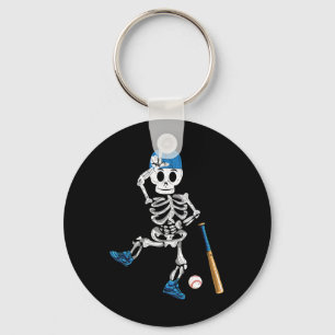 Skeleton Halloween Vintage Baseball Playing Key Ring