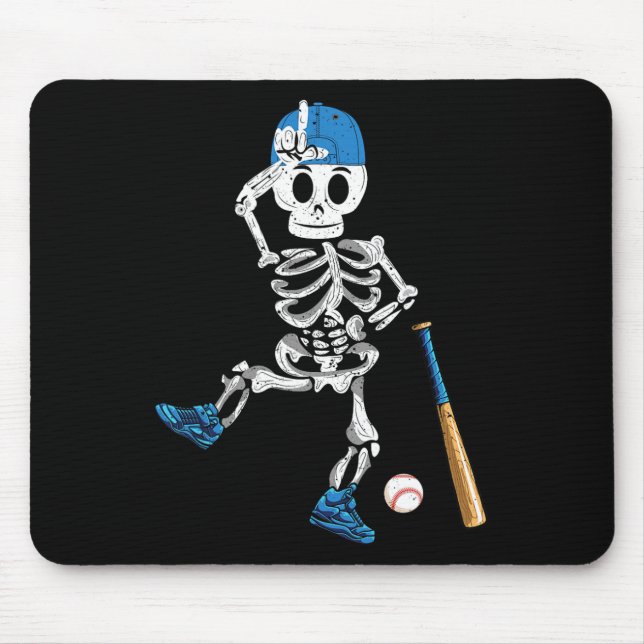 Skeleton Halloween Vintage Baseball Playing  Mouse Mat (Front)