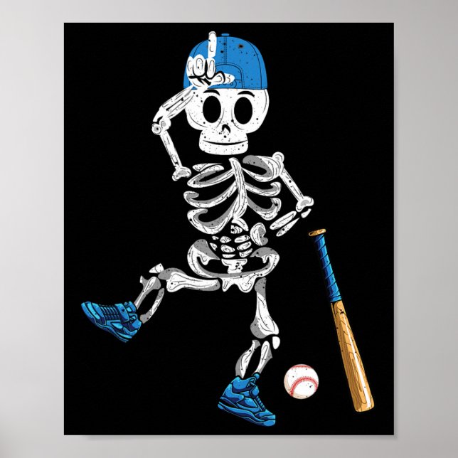 Skeleton Halloween Vintage Baseball Playing  Poster (Front)