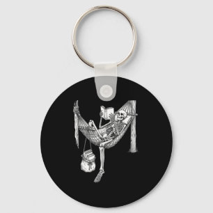 Skeleton hammock reading funny book lover gift  key ring