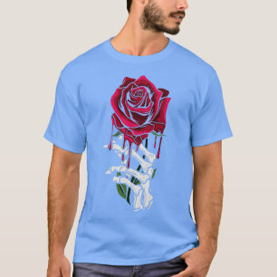 Skeleton Hand Bleeding Red Rose Grunge Style T-Shirt