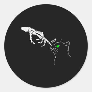 Skeleton Hand Boop On A Cat's Nose Funny Halloween Classic Round Sticker