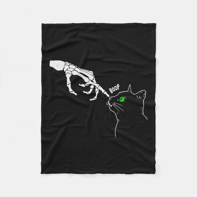 Skeleton Hand Boop On A Cat's Nose Funny Halloween Fleece Blanket (Front)