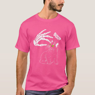 Skeleton Hand Boop On A Cat's Nose Halloween Cat T-Shirt