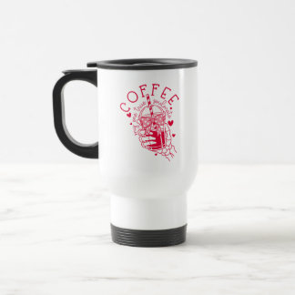 Skeleton Hand Coffee Red Hearts Gothic Travel Mug
