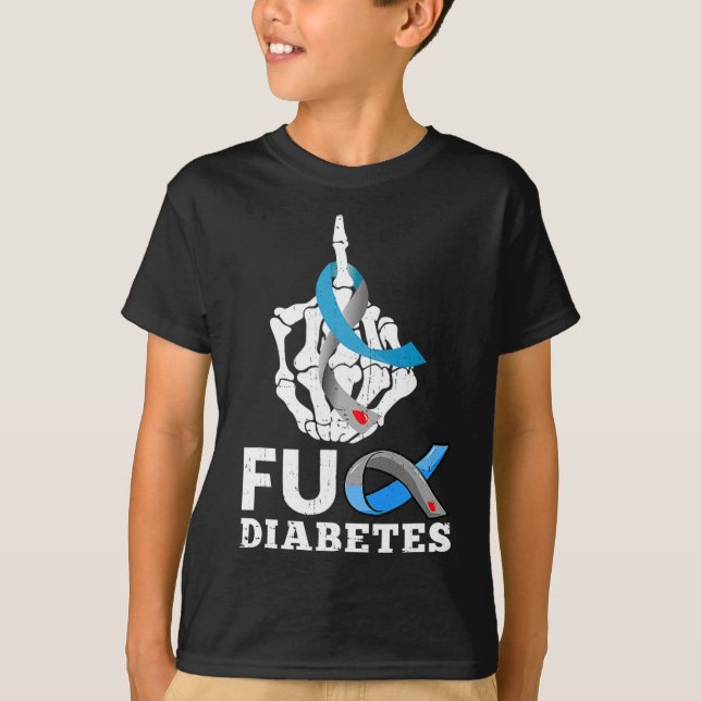 Skeleton Hand Fck Diabetes Blue Ribbon Awareness M T-Shirt (Front)