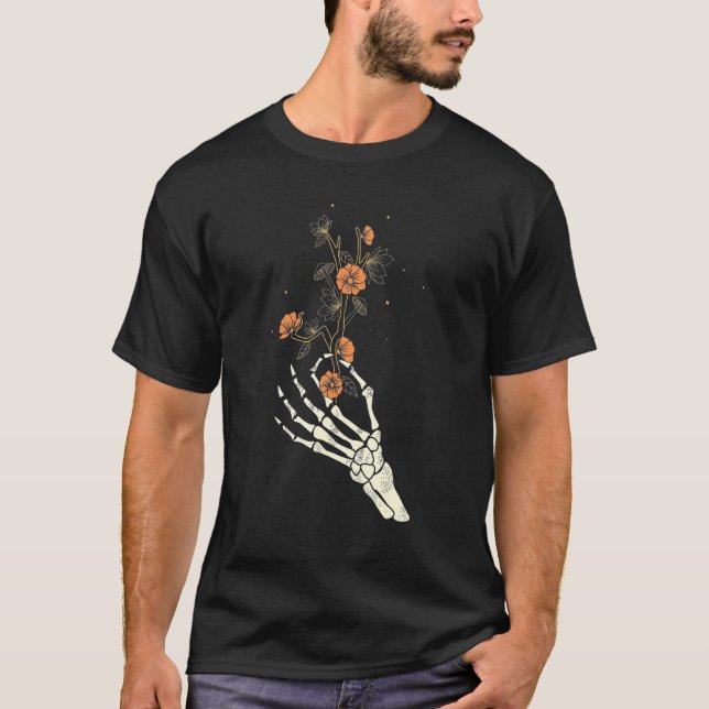 Skeleton Hand flower mushroom Love Costume Men Wom T-Shirt (Front)
