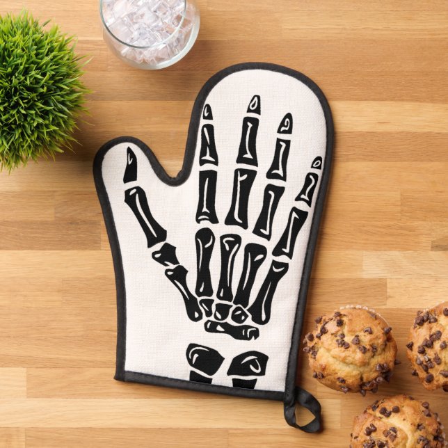 Skeleton Hand Gothic Halloween Cooking Spooky Year Oven Mitt (Top down)
